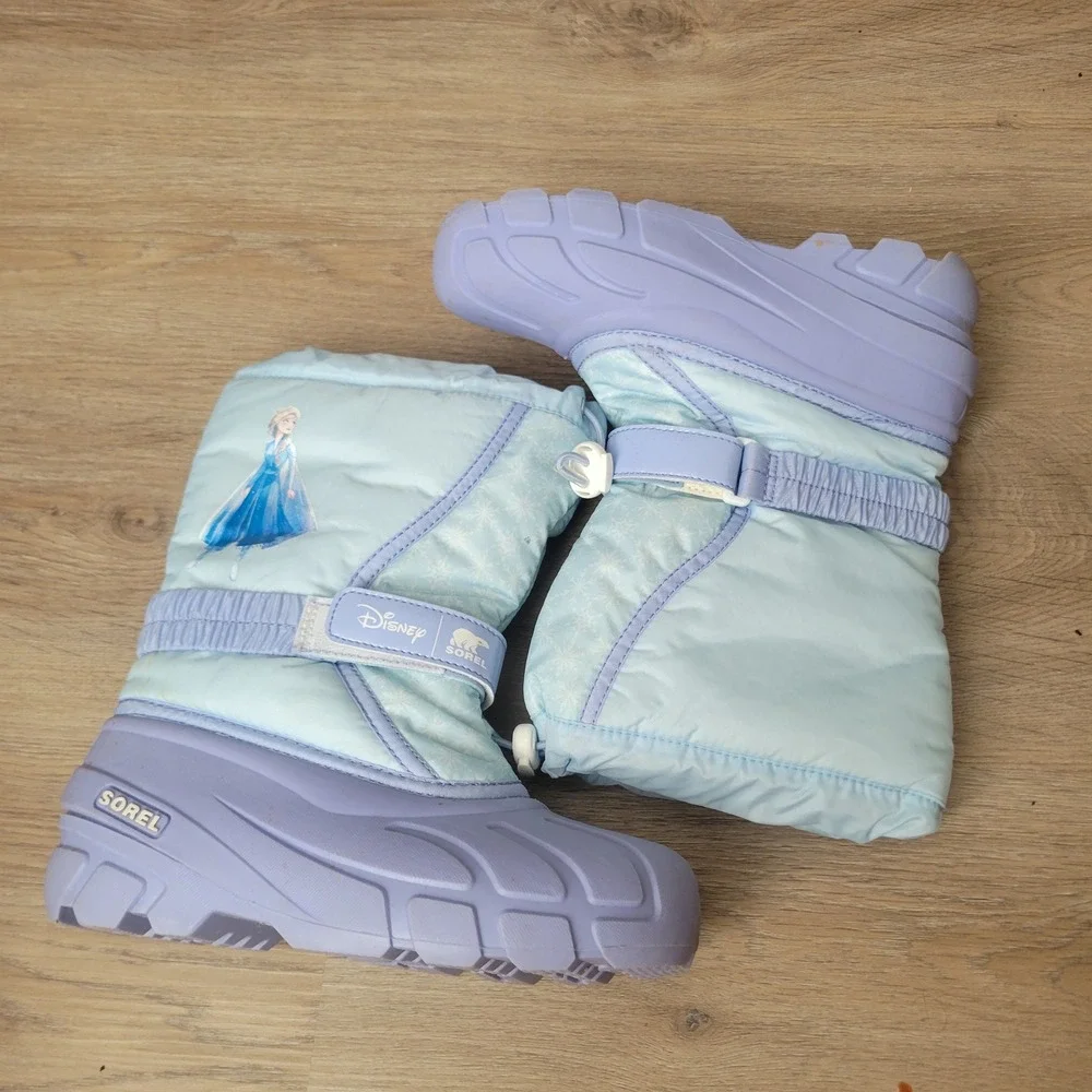 Sorel Snow Boots Kids Size 4 Blue Disney Frozen Elsa Flurry Waterproof Winter